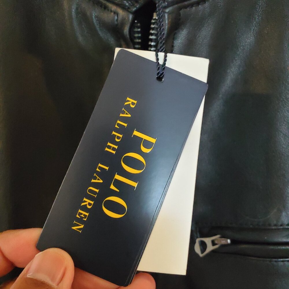 NWT Polo Ralph Lauren Men's Cafe Racer sheepskin leather jacket Polo Black Sz L - Picture 6 of 16